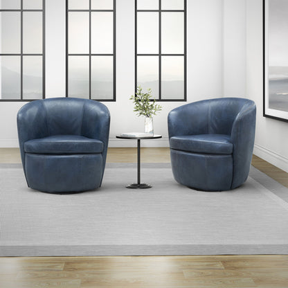 Barolo - 100% Italian Leather Swivel Club Chair (Set of 2)