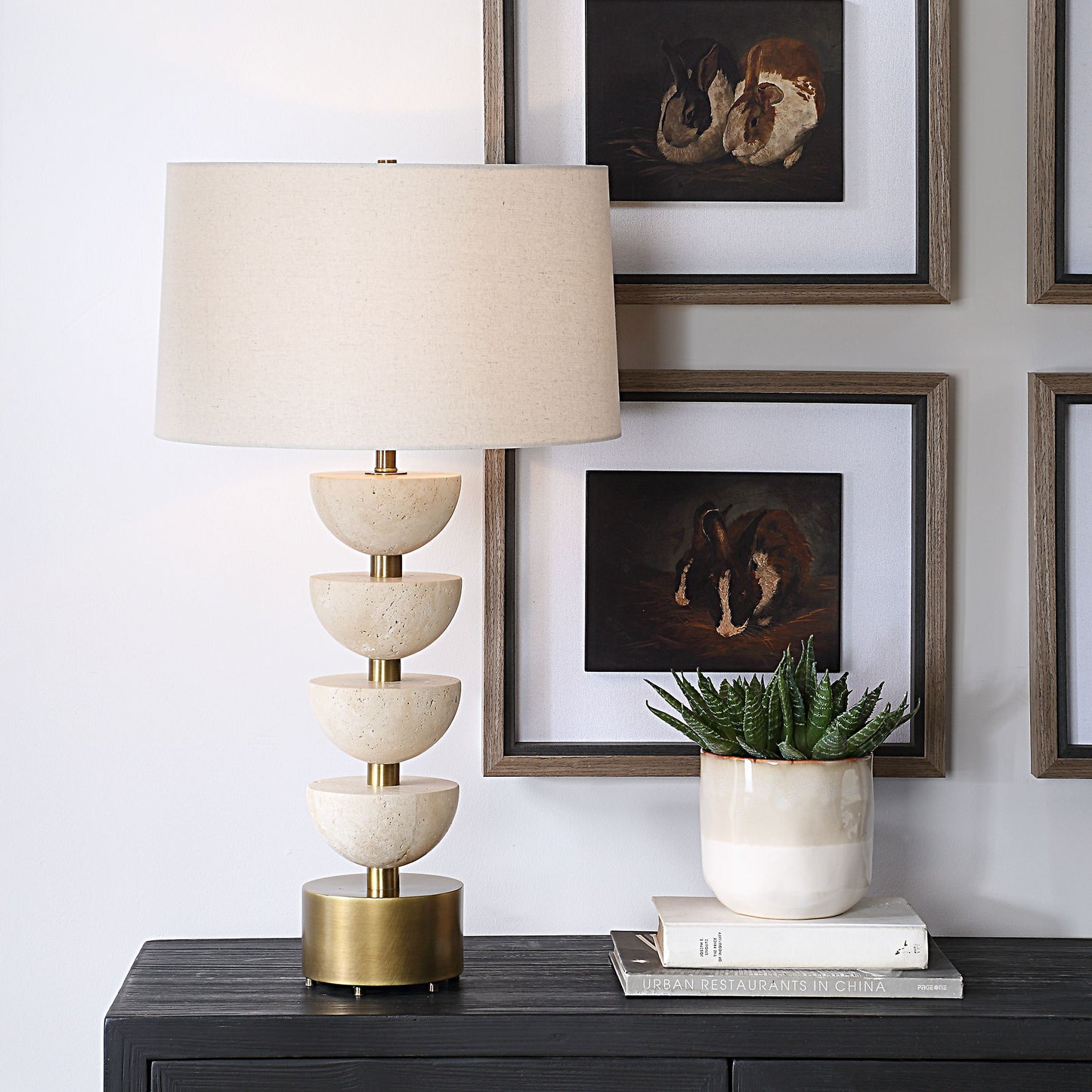 Hemisphere - Travertine Table Lamp - Beige