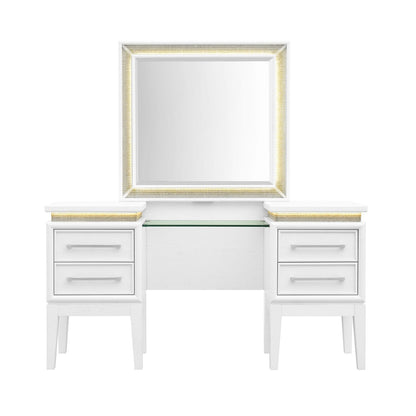 Reflections - Vanity Desk - Pearl White & Rhinestone