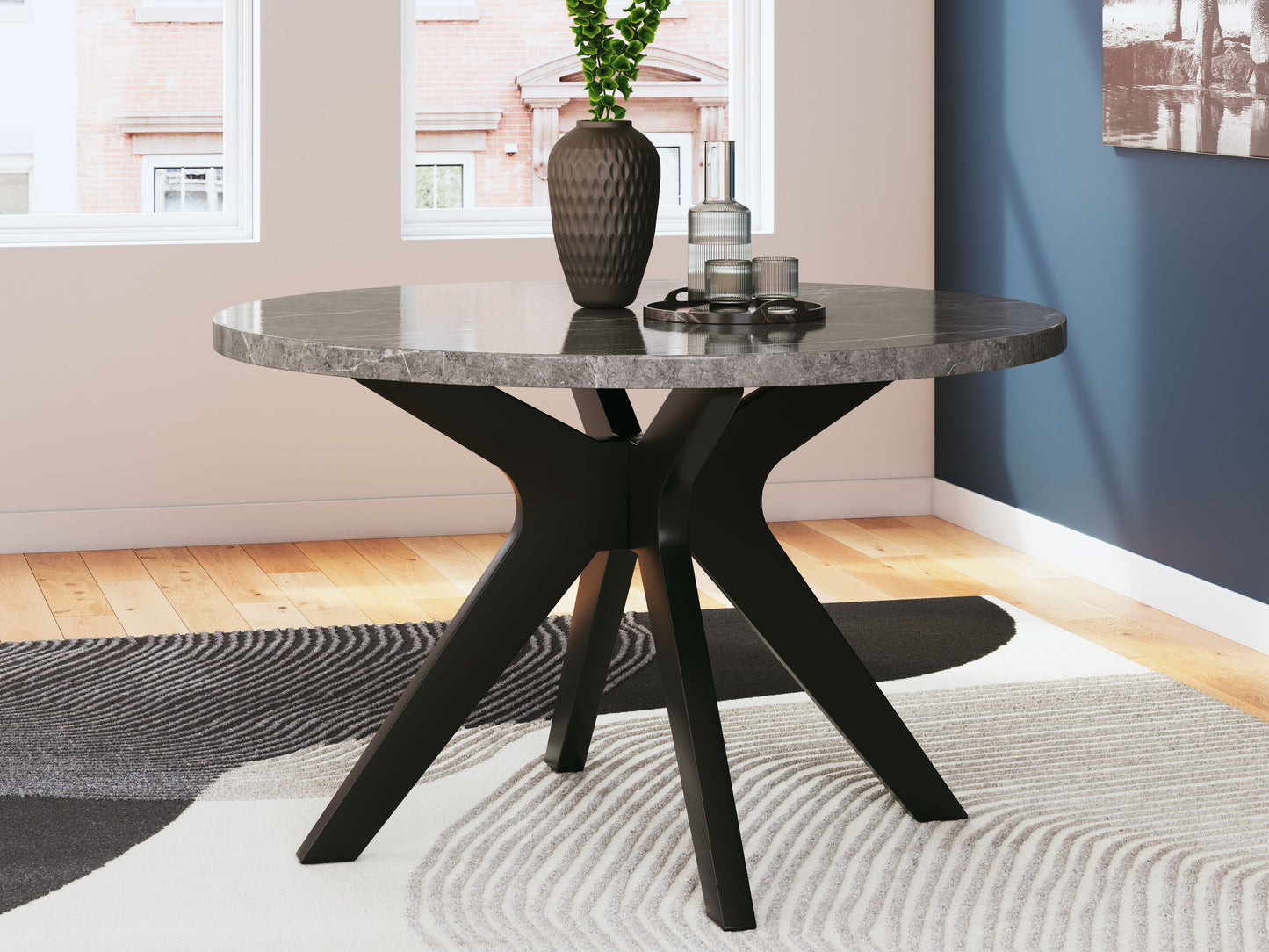 Glinari - Taupe / Black - Round Dining Room Table