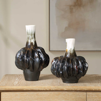 Umbrian - Gourd Vases (Set of 2) - White & Brown