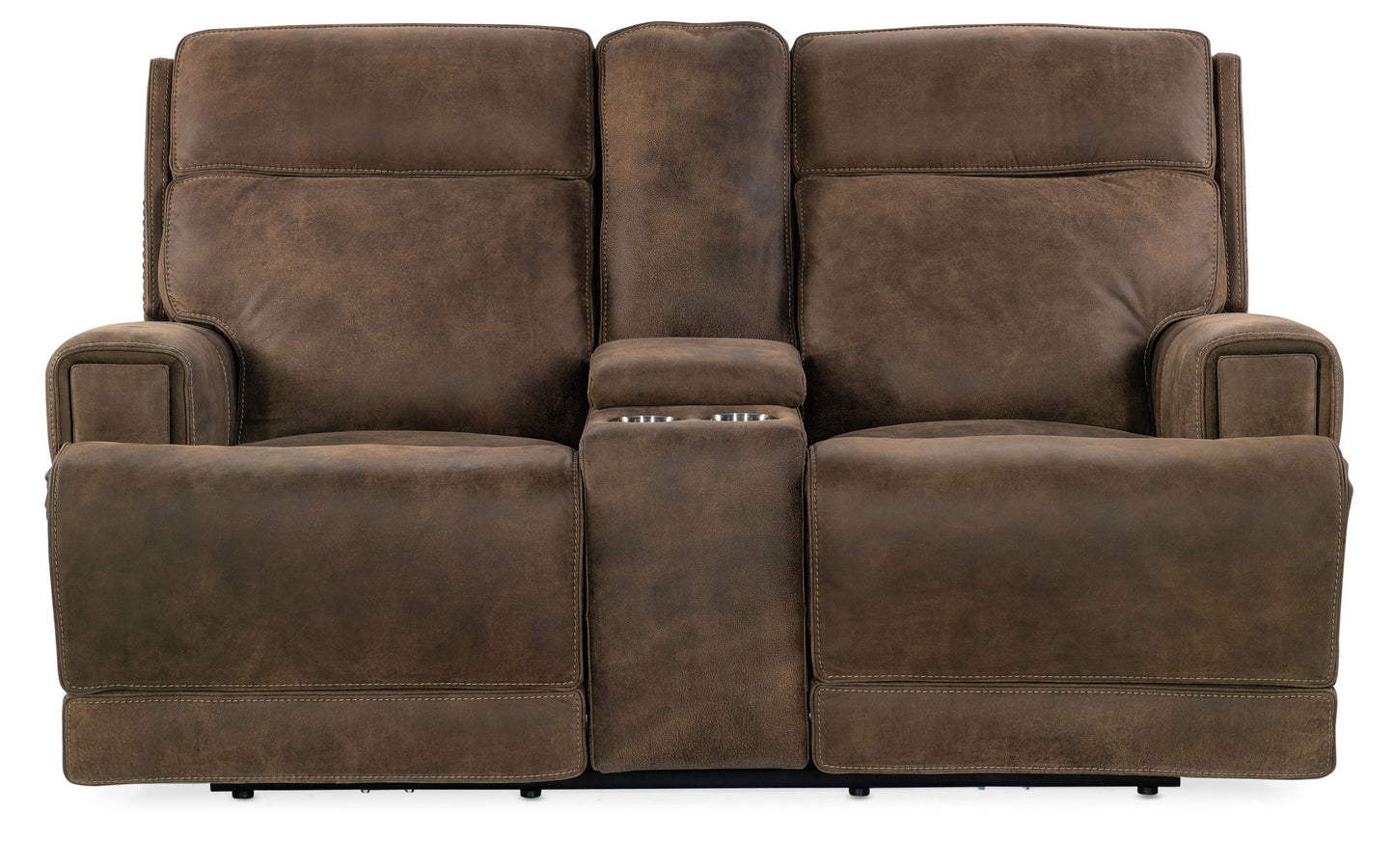 MS - Wheeler Power Console Loveseat With Power Headrest - Dark Brown