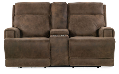 MS - Wheeler Power Console Loveseat With Power Headrest - Dark Brown