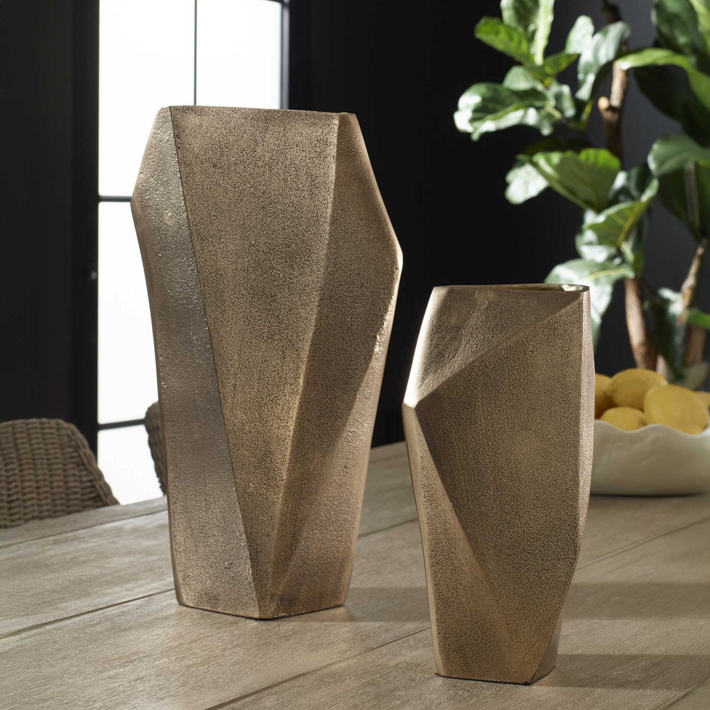 Geoform - Indoor-Outdoor Vases (Set of 2) - Brass