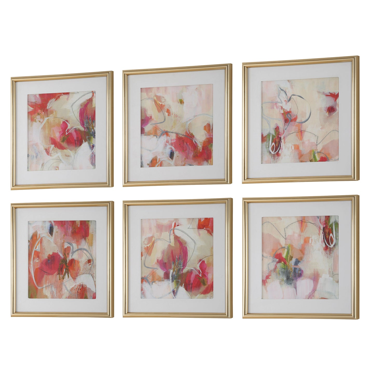 Fresh Start - Red Abstract Prints (Set of 6)