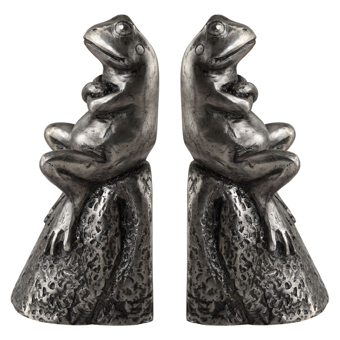 Daydreaming Bird - Frogs Aged Silver Bookends (Set of 2)