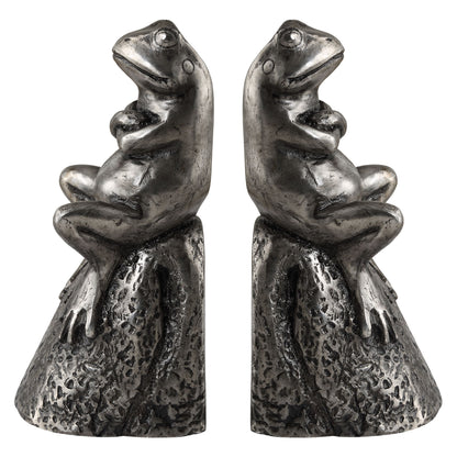 Daydreaming Bird - Frogs Aged Silver Bookends (Set of 2)