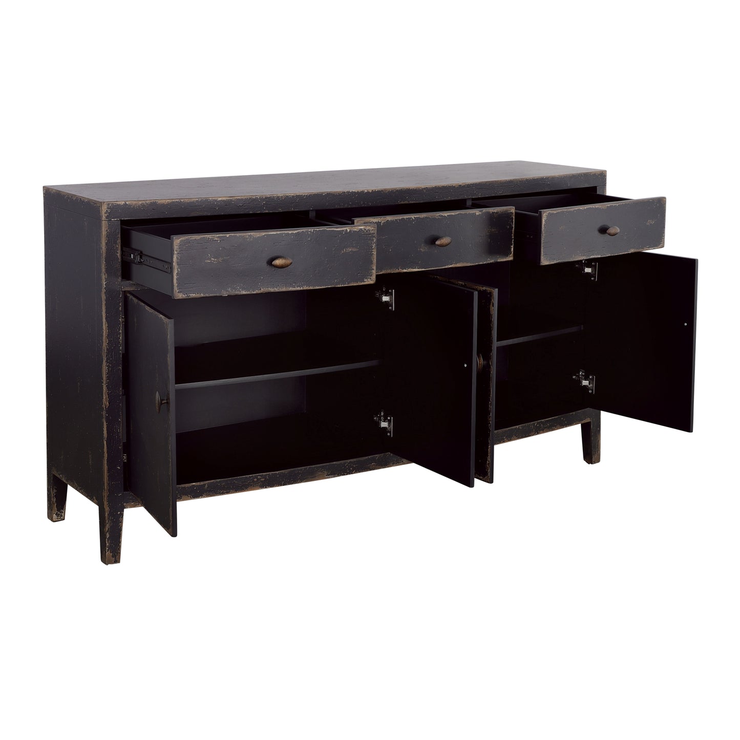 Gibson - Four Door Three Drawer Credenza - Coal / Brown