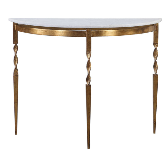 Imelda - Demilune Console Table - Gold & White