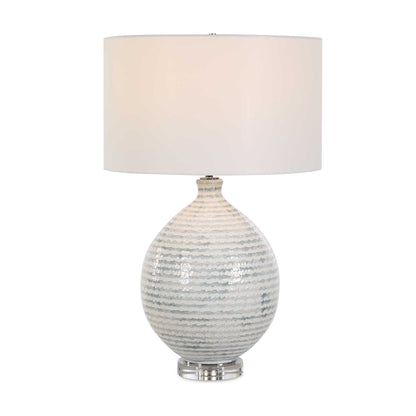 Clary - Horizontally Striped Table Lamp - Gray / White