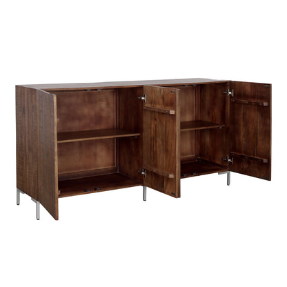 Bahari Chatter - Four Door Credenza - Brown / Silver