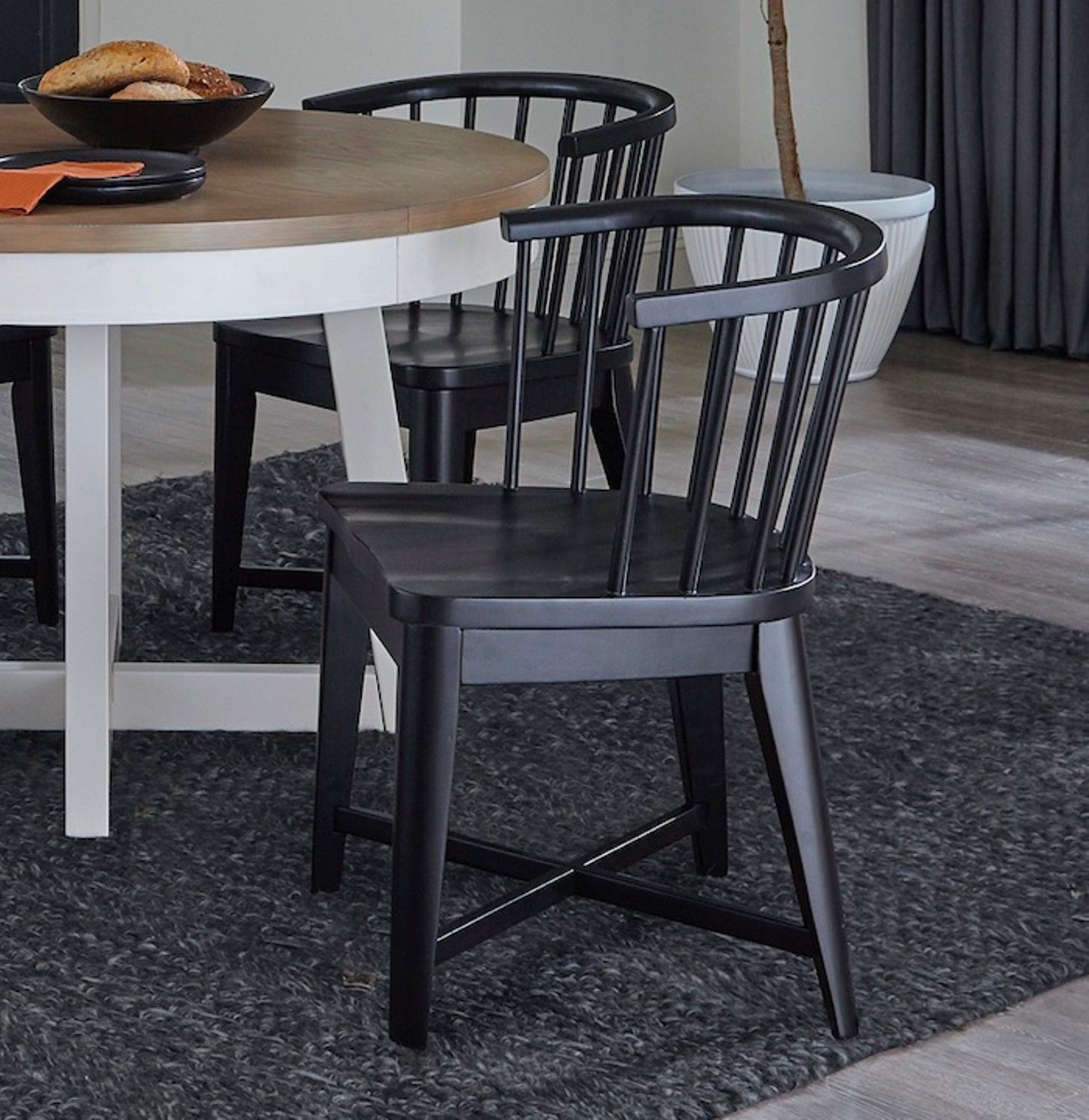 Americana Modern Dining - 48 - 66" Round Dining Table And 4 Barrel Chairs - Cotton