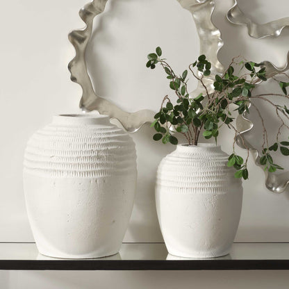 Luna - Ridge Ceramic Vases (Set of 2) - White