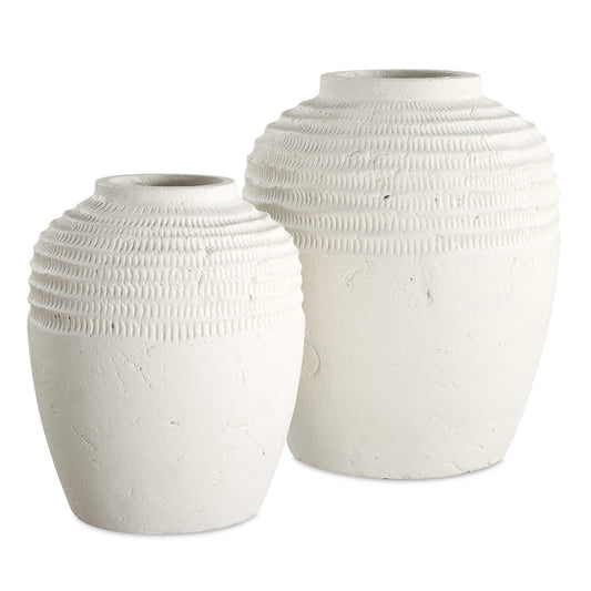 Luna - Ridge Ceramic Vases (Set of 2) - White
