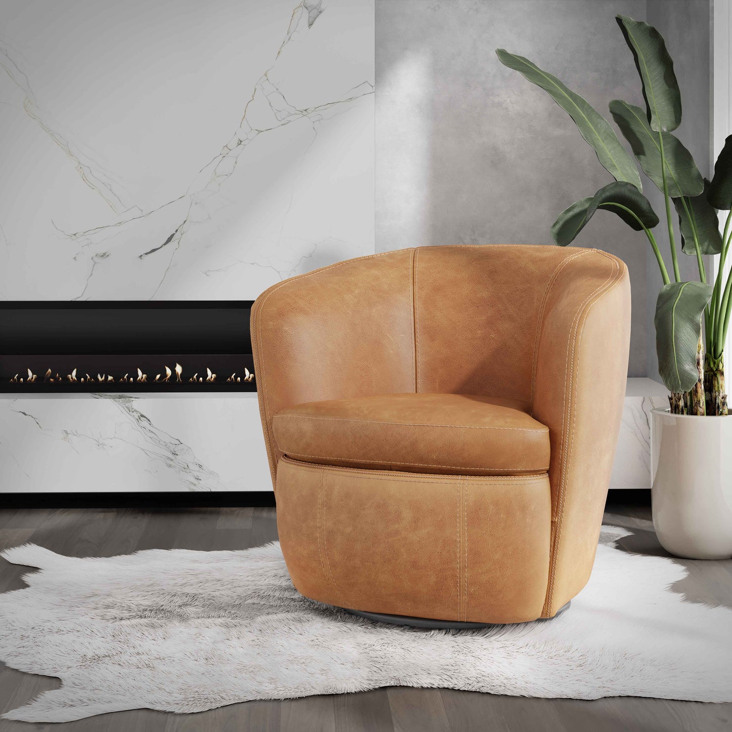 Barolo - 100% Italian Leather Swivel Club Chair (Set of 2)