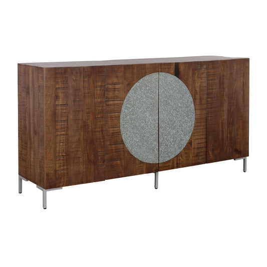 Bahari Chatter - Four Door Credenza - Brown / Silver