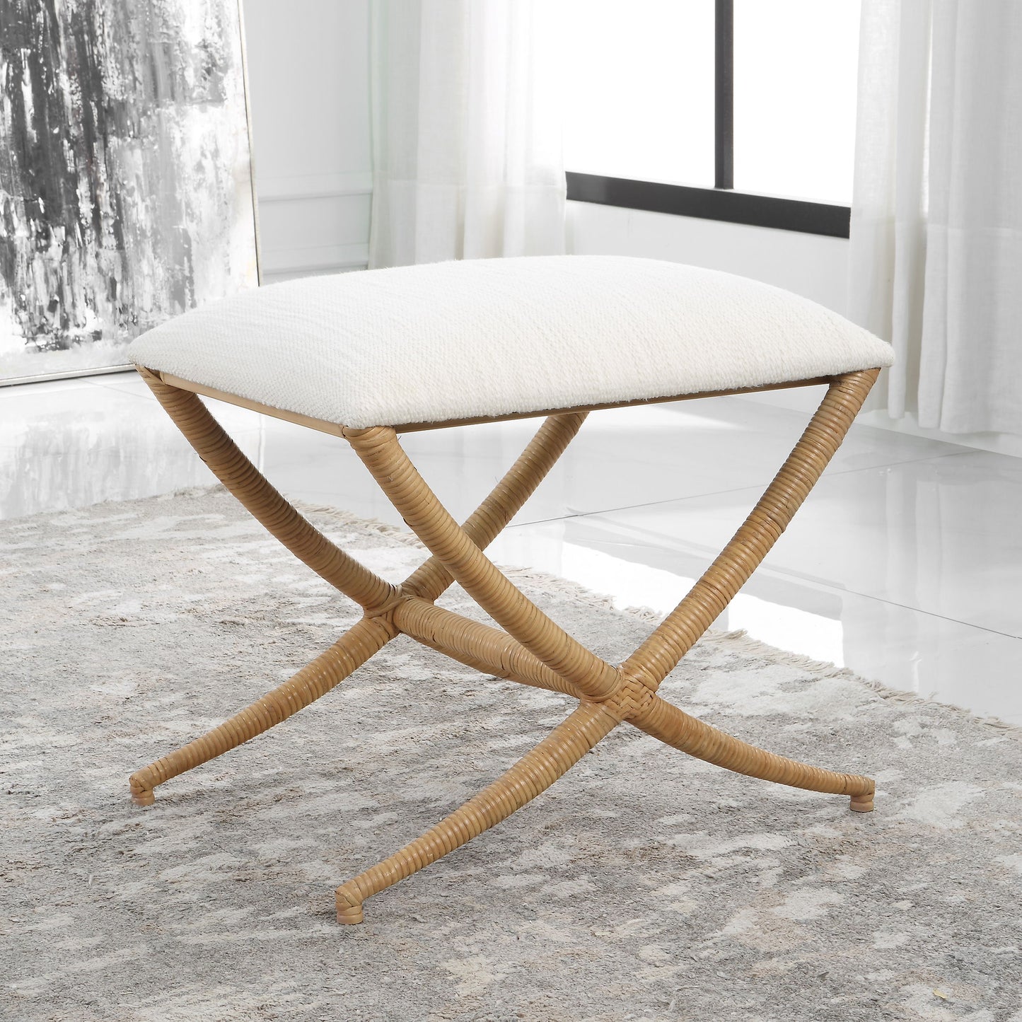 Expedition - White Fabric Small Bench