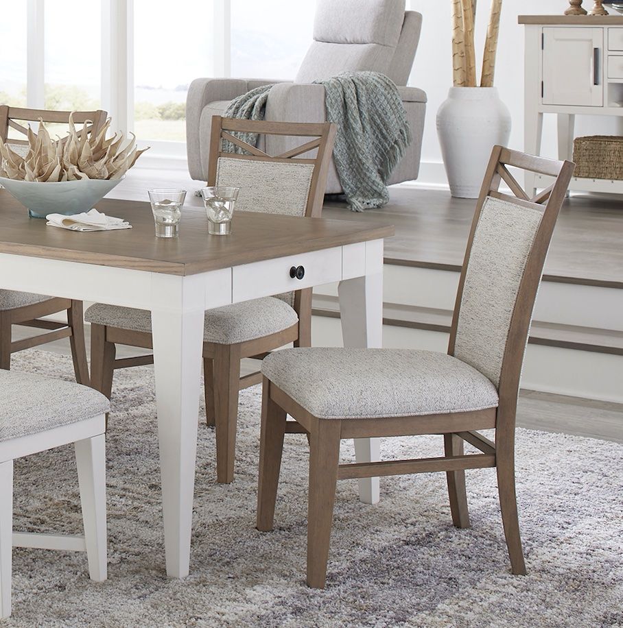Americana Modern Dining - Extendable Trestle Table With 8 Upholstered Chairs - Light Brown