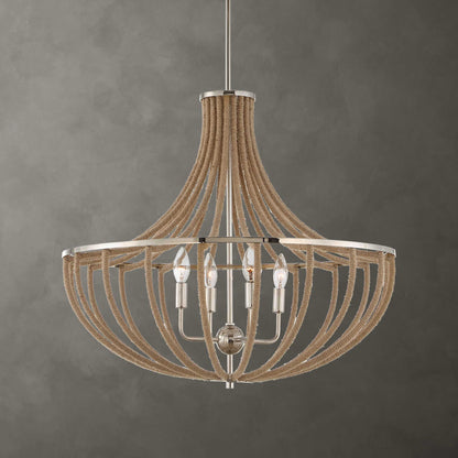 Lovelock - 4 Light Rope Empire Chandelier - Light Brown