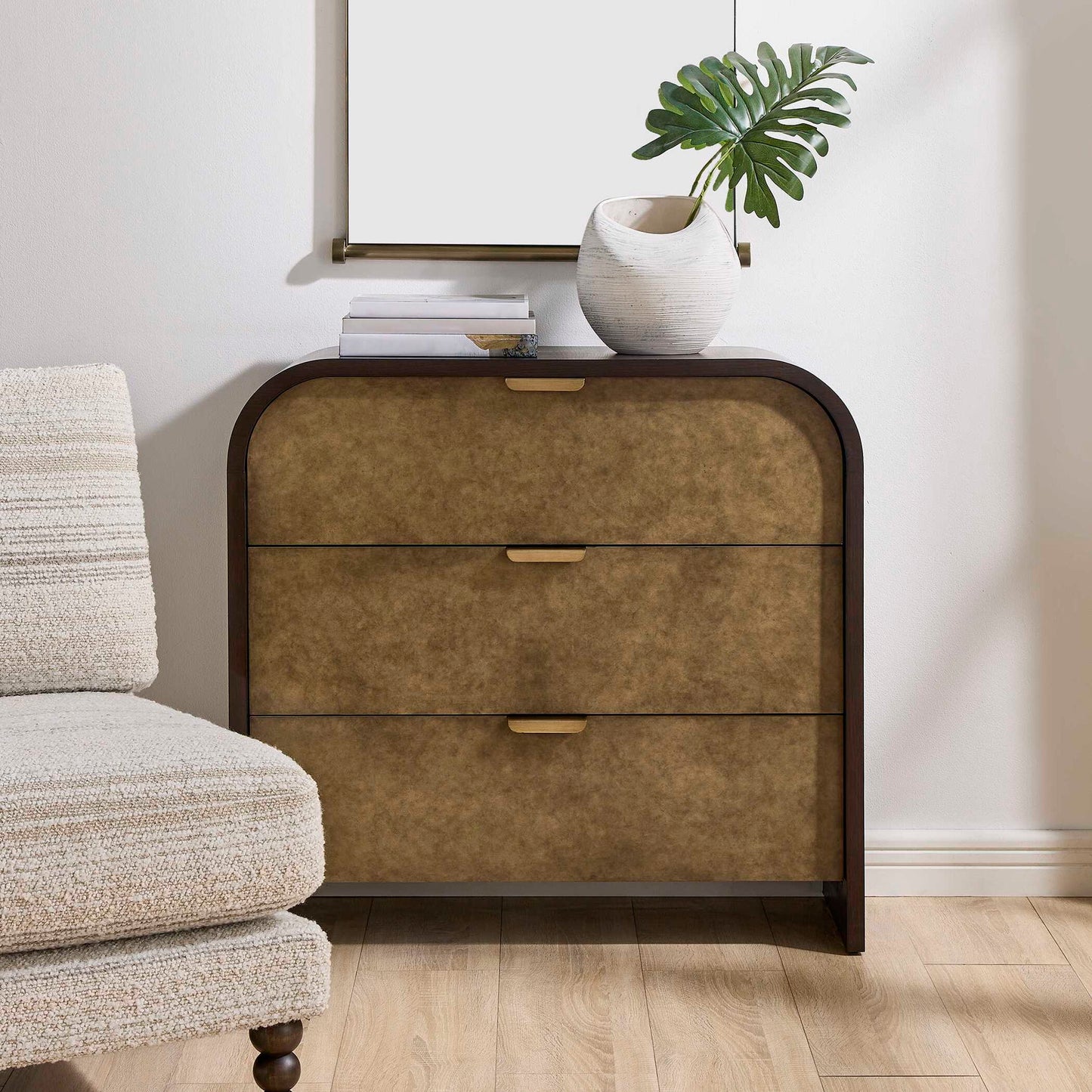 Byrams - 3 Drawer Oak Chest - Brown / Gold / Woodtone
