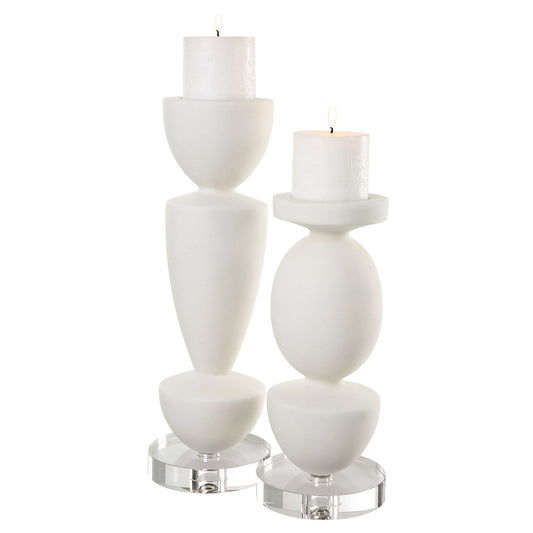 Lido - Stone Candleholders (Set of 2) - White