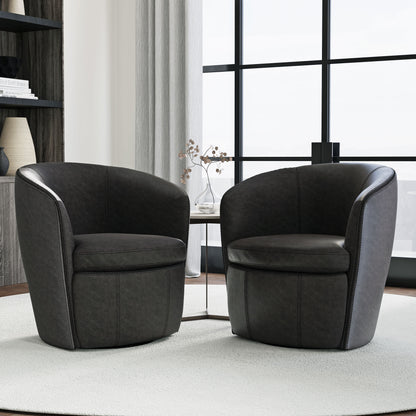 Barolo - 100% Italian Leather Swivel Club Chair (Set of 2)