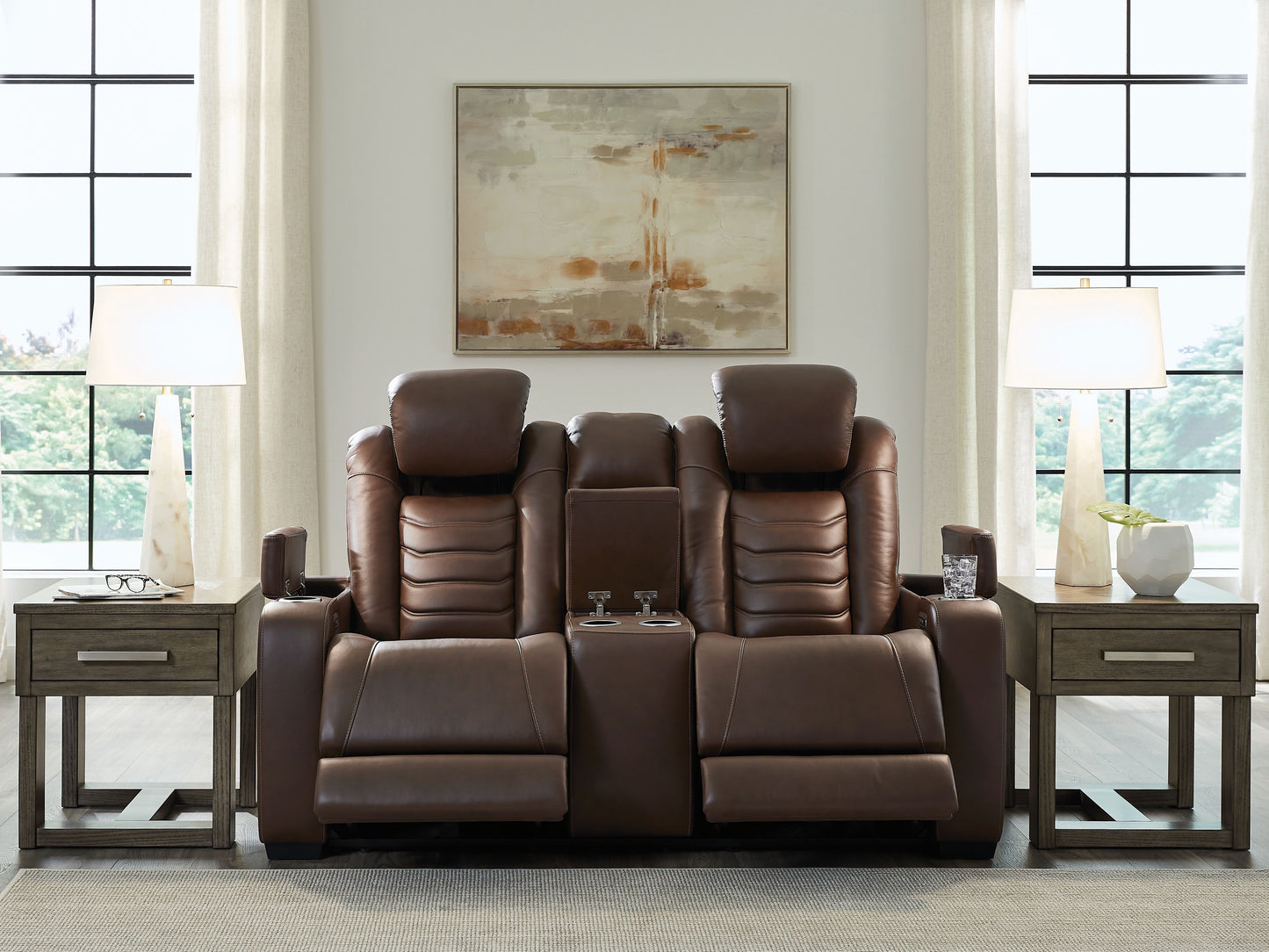 High Impact - Tobacco - Power Reclining Loveseat With Console / Adj Hdrst