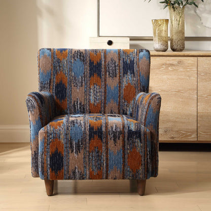 Lainey - Upholstered Ikat Armchair - Blue / Brown / Orange
