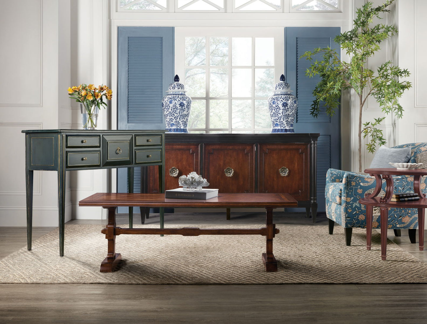 Charleston - Five-Drawer Console Table - Dark Green