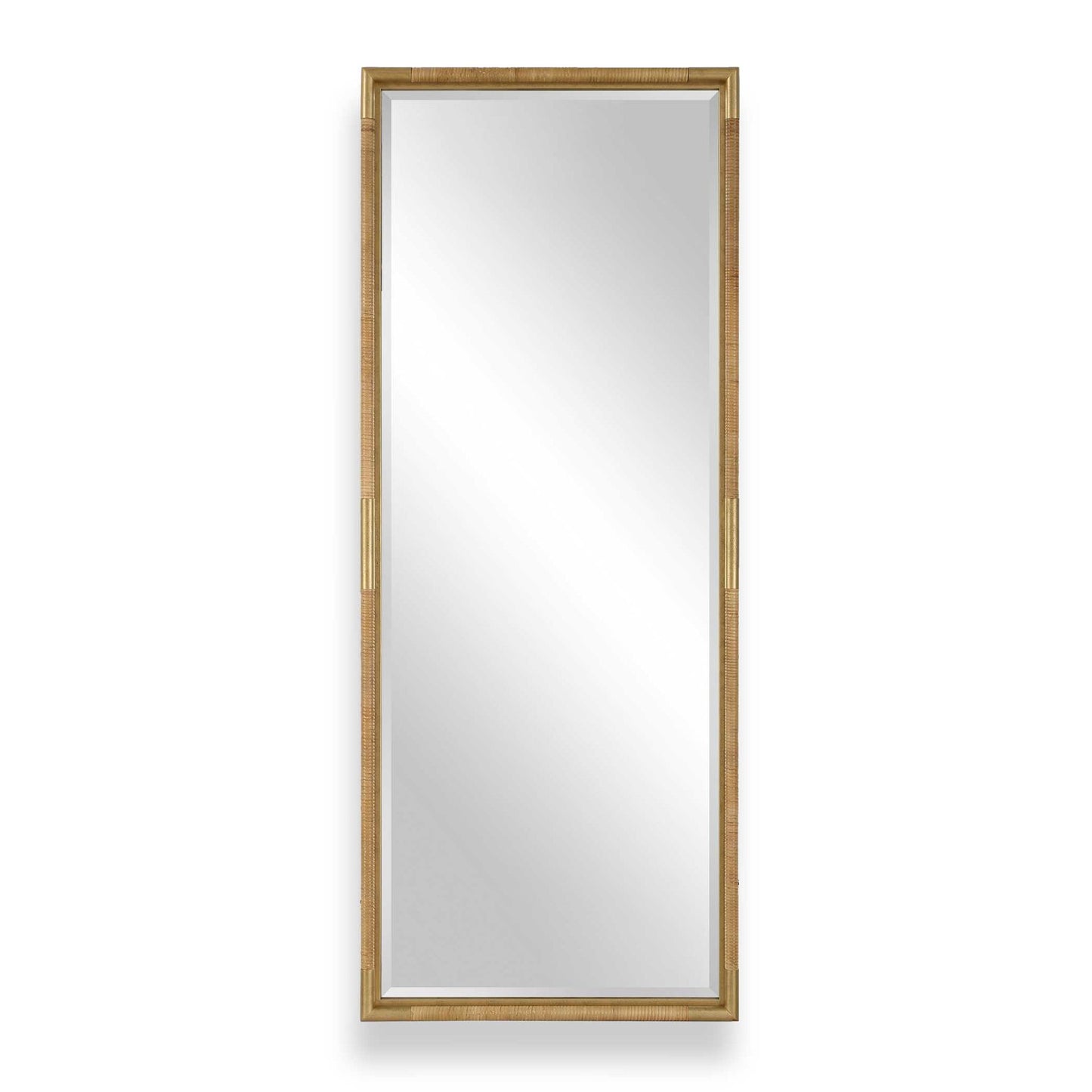 Kampar - Full Length Rattan Tall Mirror - Gold / Woodtone