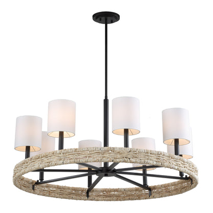 Faiyam - 8 Light Rattan Chandelier - Black