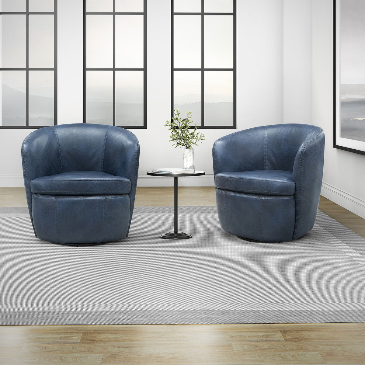 Barolo - 100% Italian Leather Swivel Club Chair (Set of 2)