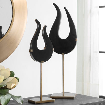 Black - Flame Sculptures (Set of 2)