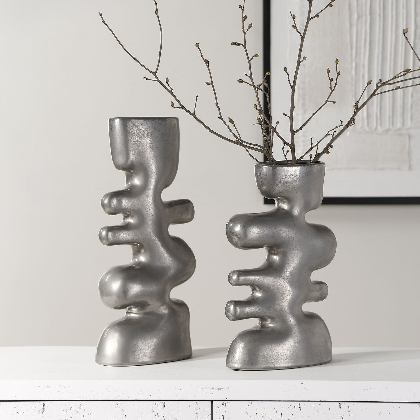 Free Flowing - Nickel Vases (Set of 2)