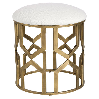 Trellis - Geometric Accent Stool - White & Gold