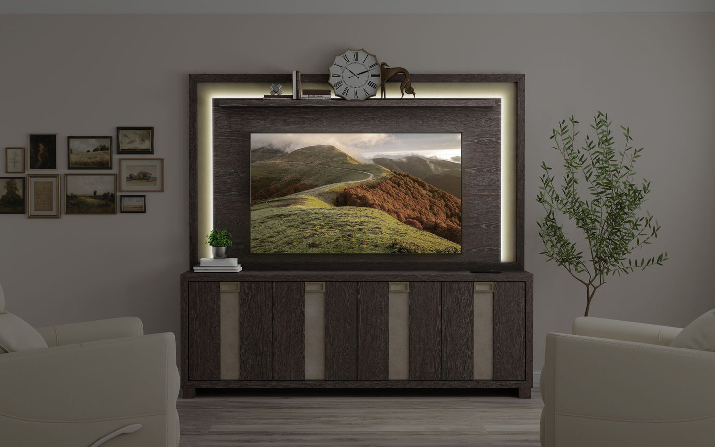 Ascent - 90" TV Console With Hutch And Back Panel - Dark Chocolate