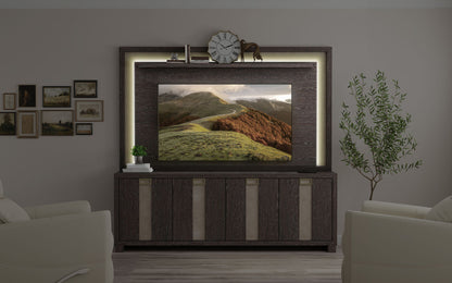 Ascent - 90" TV Console With Hutch And Back Panel - Dark Chocolate