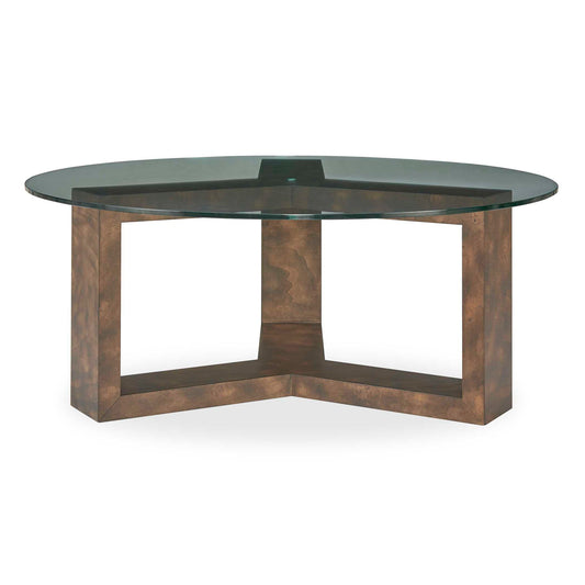 Ignis - Round Glass Coffee Table - Brown / Woodtone