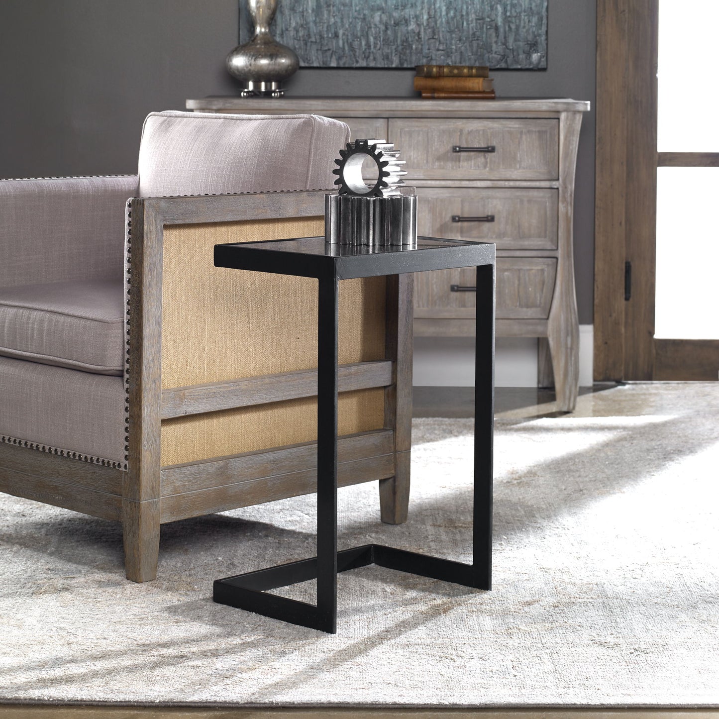 Windell - Cantilever Accent Table - Black & Pearl Silver