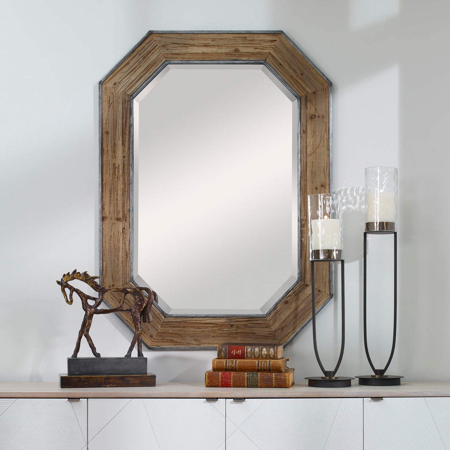 Siringo - Rustic Octagonal Mirror - Light Brown