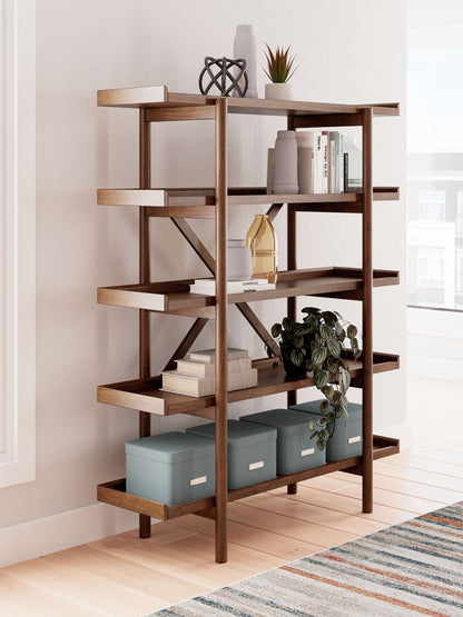 Lyncott - 3 Pc. - Home Office Desk, Chair, Bookcase - Brown