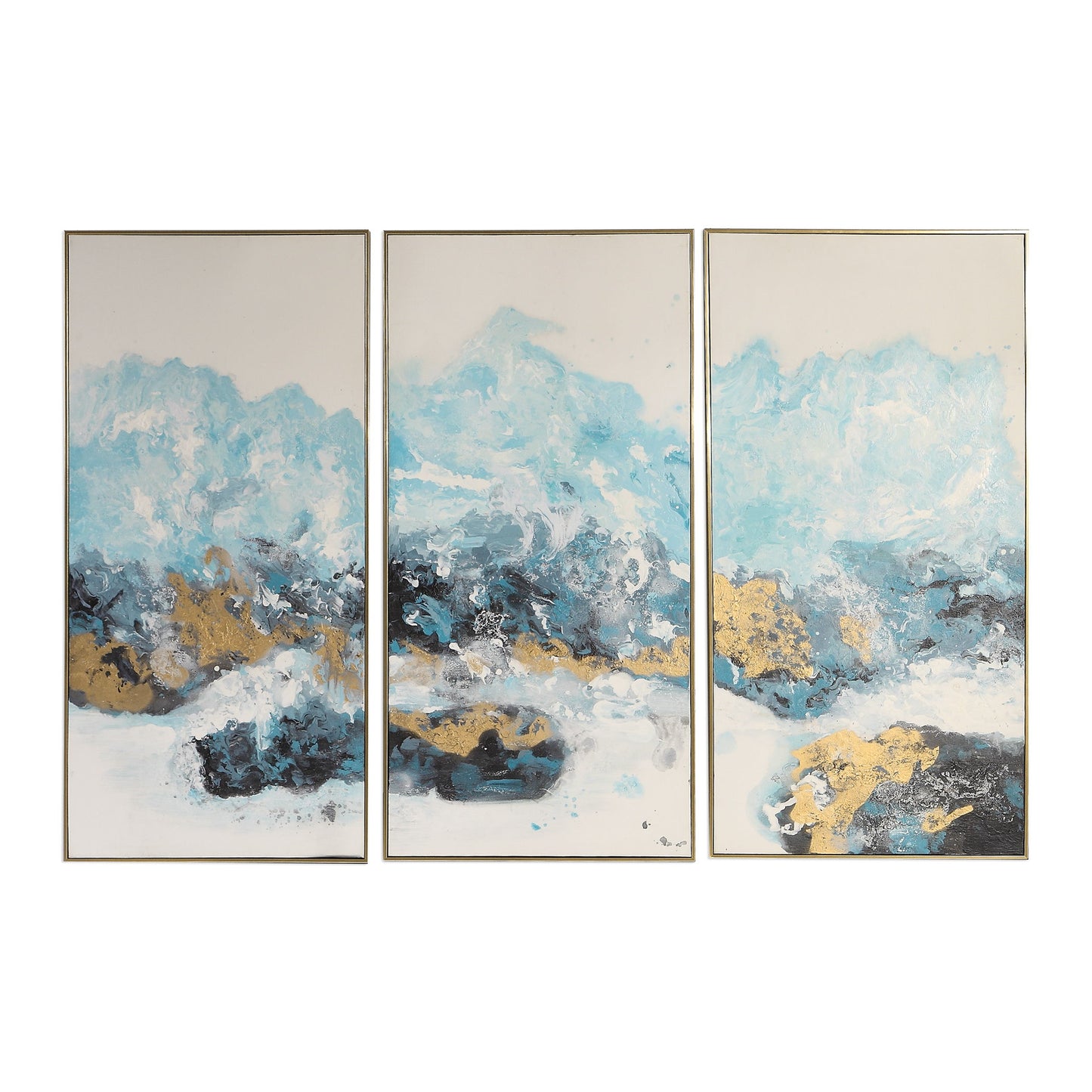 Crashing Waves - Abstract Art (Set of 3) - Blue