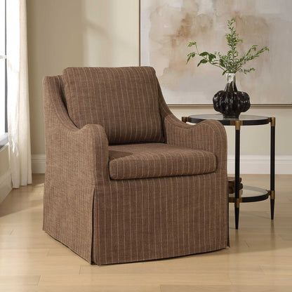 Luisa - Pinstripe Swivel Chair - Brown