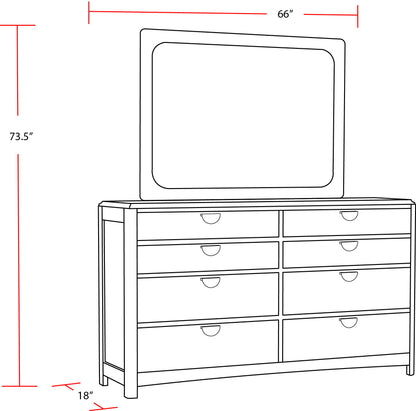 Escape - Bedroom 8 Drawer Dresser And Mirror - Glazed Natural Oak