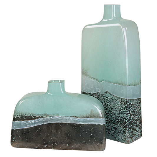 Fuze - Vases (Set of 2) - Aqua & Bronze