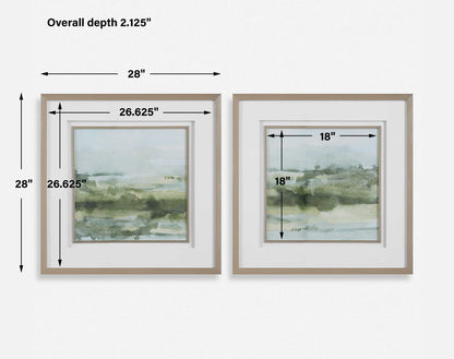 Soft Sage - Abstract Landscape Prints (Set of 2) - Gray