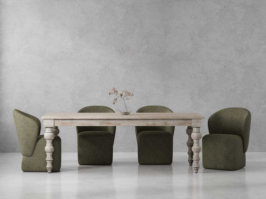Crossings - Rectangular Dining Table With 4 Upholstered Chairs - Whitewash & Green