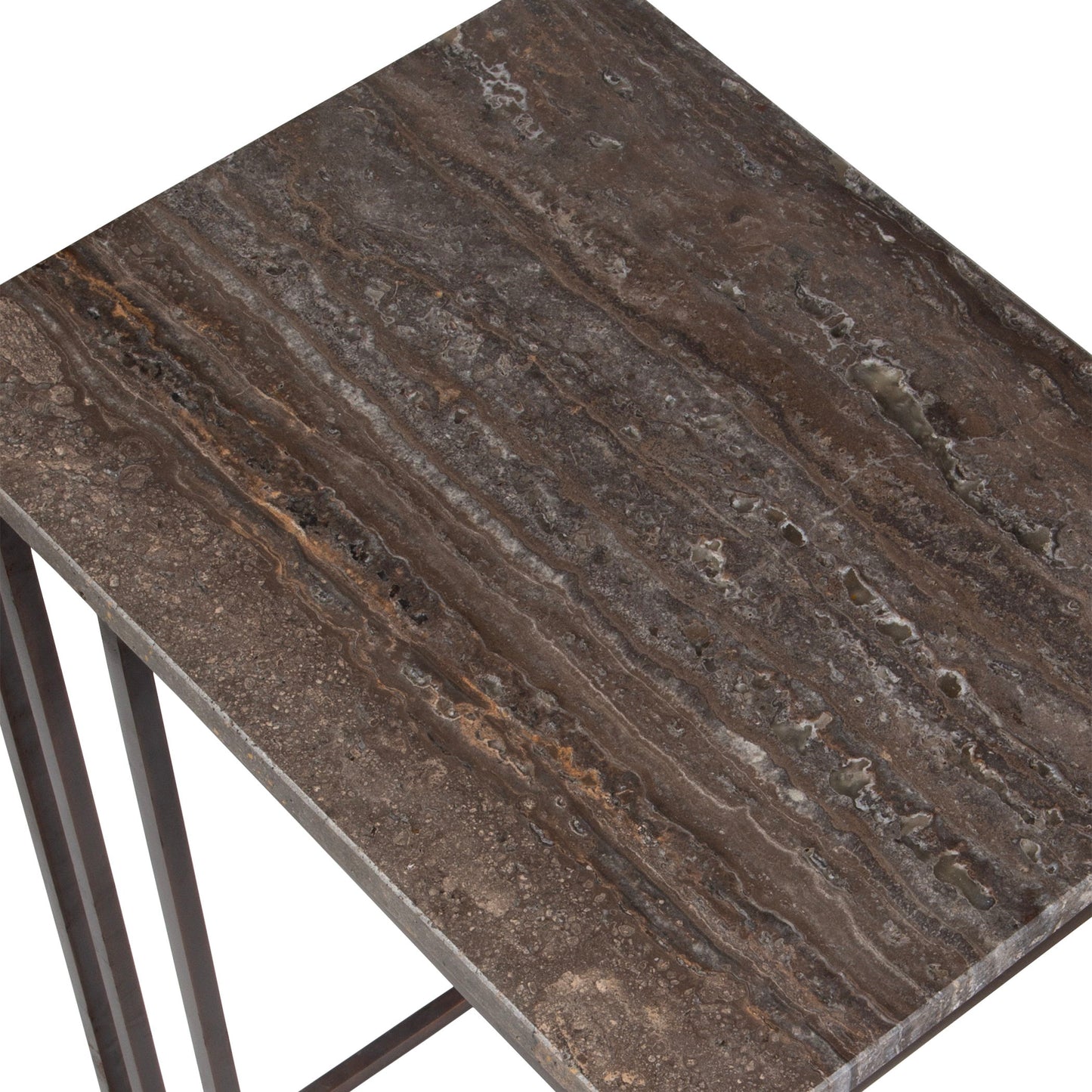 Theodore - Travertine Accent Table - Dark Brown