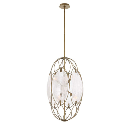 Valencia - 6 Light Glass Panel Pendant - Gold / White