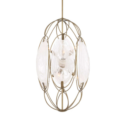 Valencia - 6 Light Glass Panel Pendant - Gold / White
